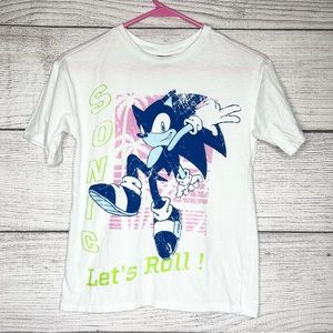 Sonic the Hedgehog Let’s Roll Kids T-Shirt White Pink Blue Multicolor Size Large